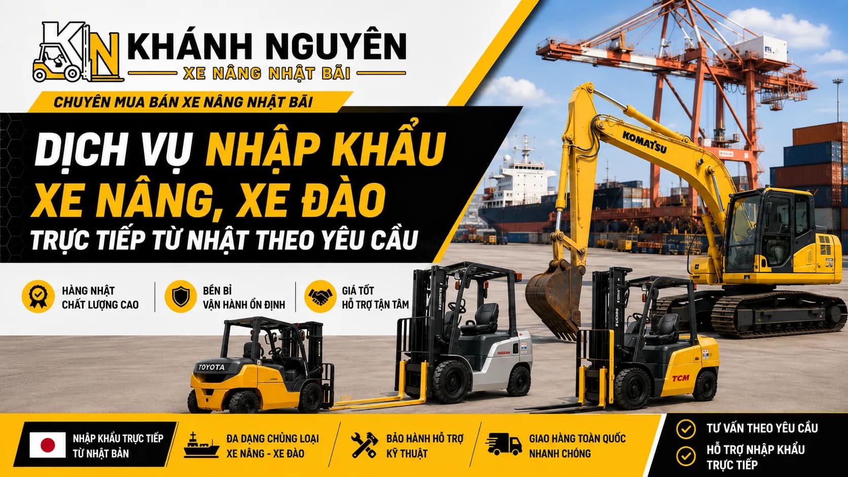 Dịch Vụ Nhập Khẩu Xe Nâng, Xe Đào Trực Tiếp Từ Nhật Bổn Theo Yêu Cầu