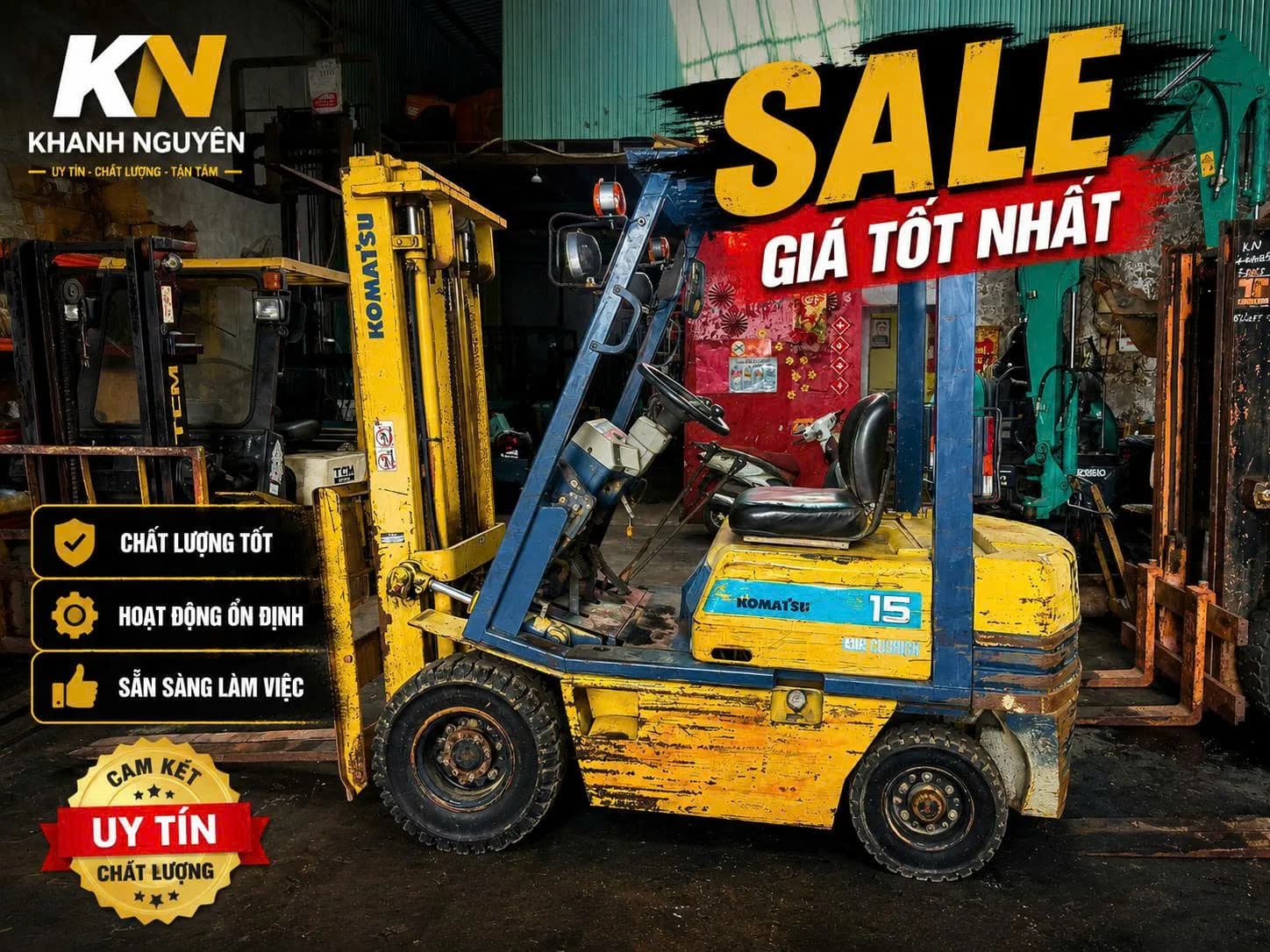 Hình ảnh sản phẩm (XE NÂNG GIÁ RẺ) Xe Nâng Dầu 1 tấn 5 KOMASTU
