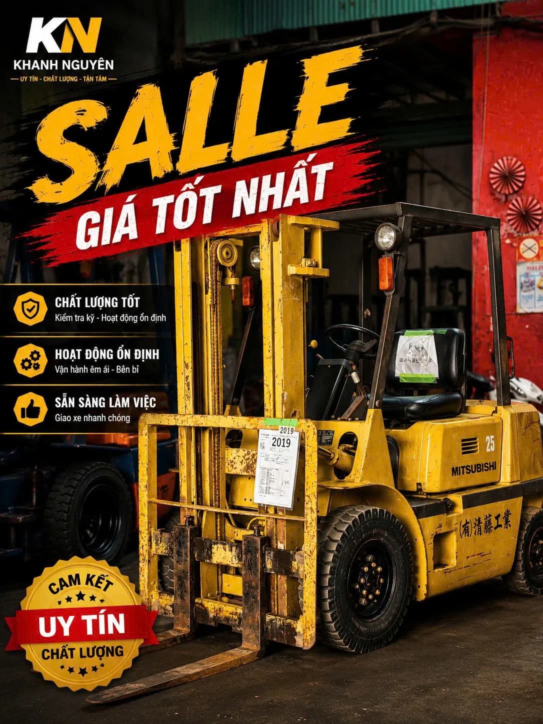 Hình ảnh sản phẩm (XE NÂNG GIÁ RẺ) Xe Nâng Dầu 2 tấn 5 MITSHUBISHI